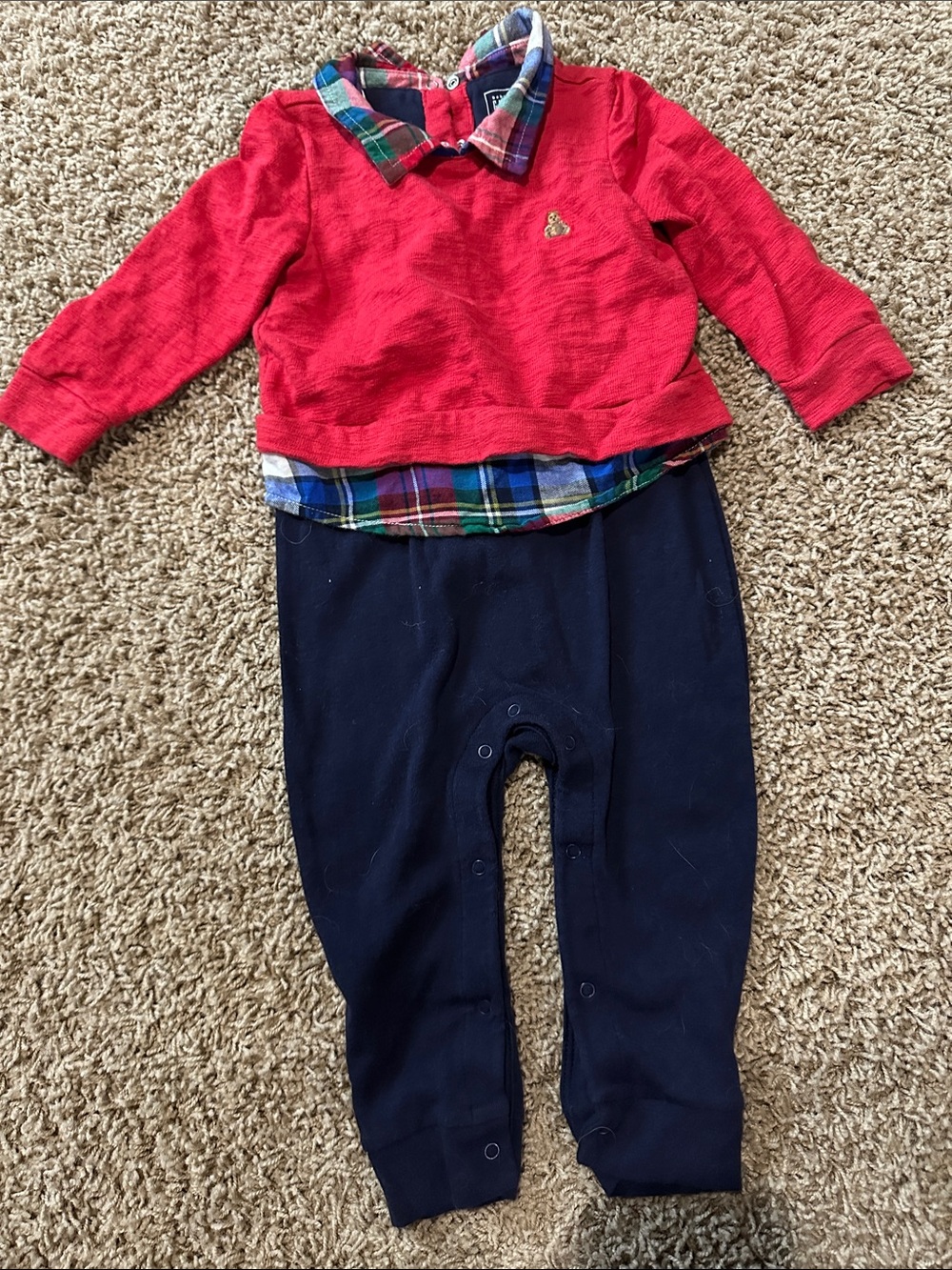 Gap Kids Red Plaid-Collar Jumpsuit- Baby Gap